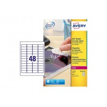 Etichette bianche antimanomissione Avery 45,7x21,2 mm - 48 et/foglio - per stampanti laser conf. 20 fogli L6113-20