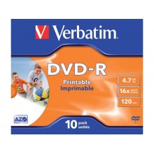 DVD-R Verbatim standard stampabile 4.7 GB - Velocità 16x Jewel Case conf. da 10 - 43521