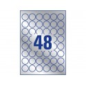 Etichette permanenti poliestere argento Avery Ø 30 mm - 48 et/foglio - laser monocolore - conf. 20 ff L6129-20