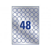 Etichette permanenti poliestere argento Avery Ø 30 mm - 48 et/foglio - laser monocolore - conf. 20 ff L6129-20