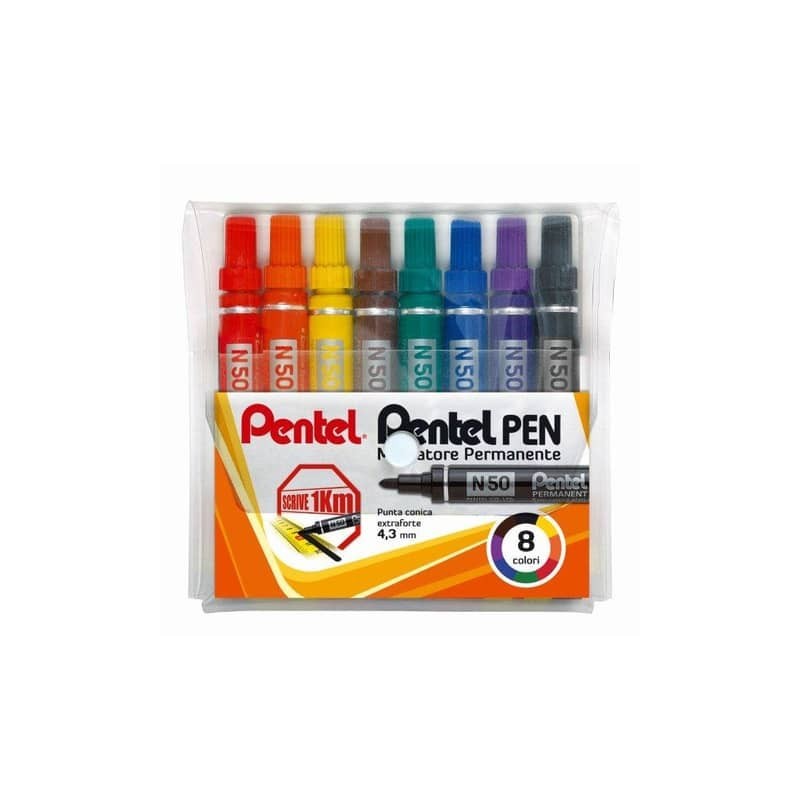 Marcatore permanente Pentel Pen N50 punta conica 4.3 mm assortiti 8 pezzi - N50-8