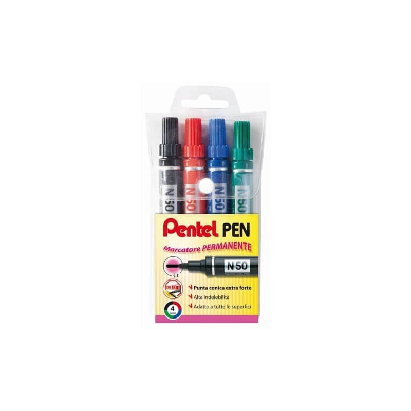 Marcatore permanente Pentel Pen N50 punta conica 4,3 mm assortiti 4 pezzi - 0050503