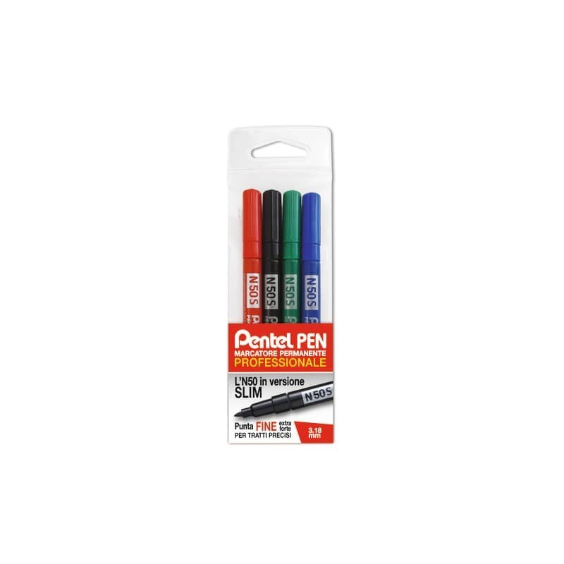 Marcatore permanente Pentel N50 Slim punta conica 3,18 mm assortiti 4 pezzi - 0022066