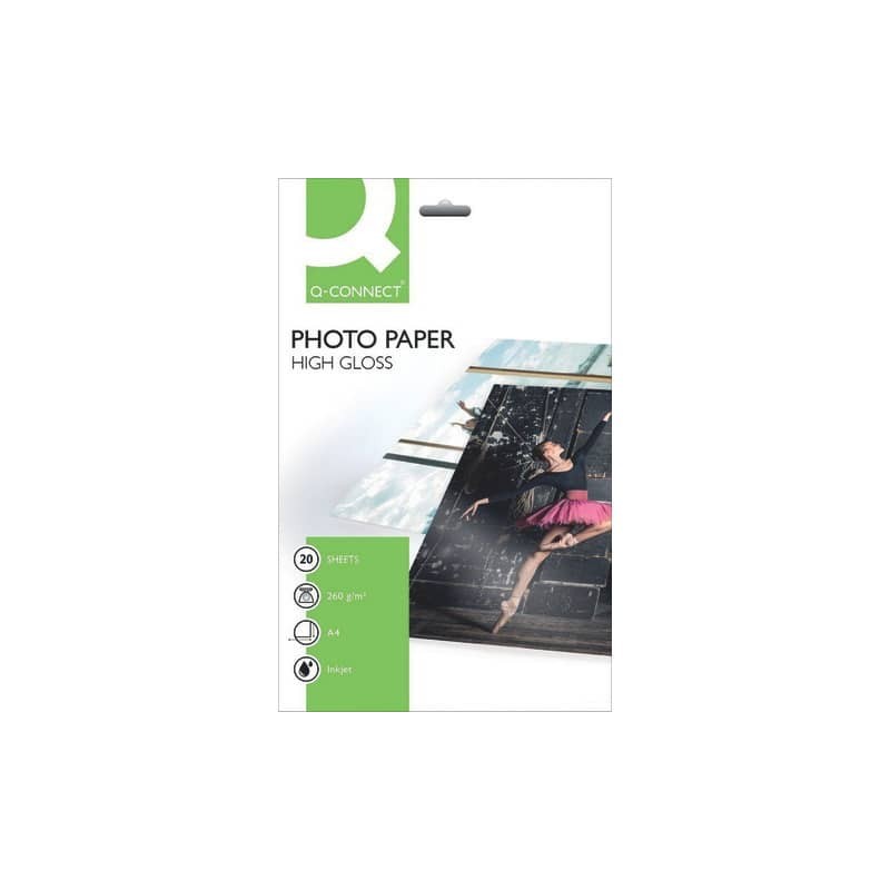 Carta fotografica Inkjet Q-Connect A4 bianco 260 g/m² lucida conf. da 20 fogli - KF02163