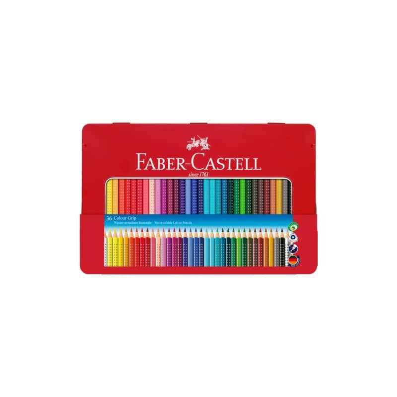 Matite colorate Faber-Castell Colour Grip assortiti astuccio di metallo da 36 - 112435