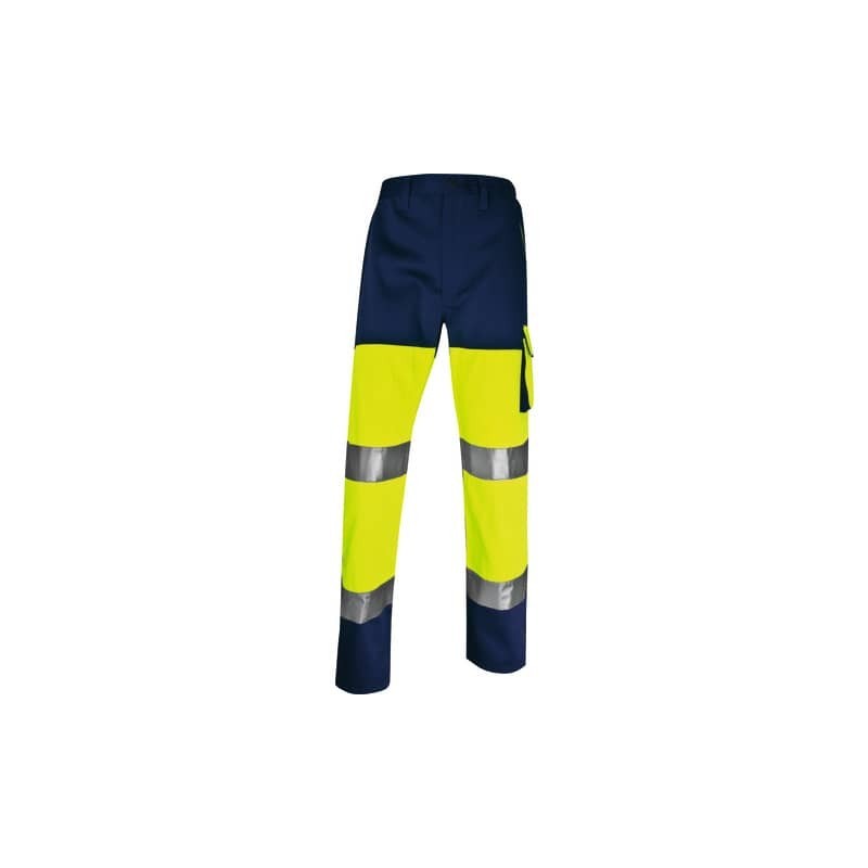Pantaloni da lavoro Delta Plus ad alta visibilità - classe 2 - 5 tasche - argento giallo fluo-blu - L - PHPA2JMGT