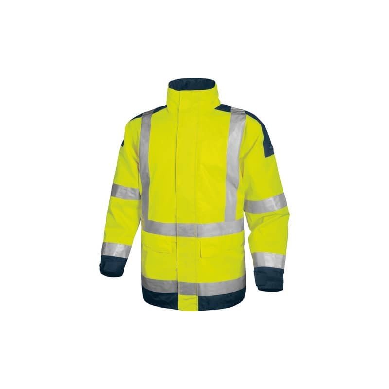 Giacca da lavoro Delta Plus Parka Easy View c/zip imperm. - Cl.3 - 4 tasche - argento giallo fluo-blu - L - EASYVJMGT