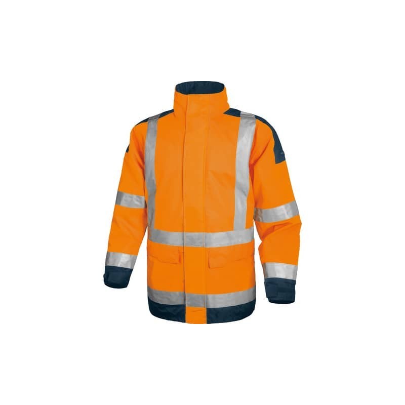 Giacca da lavoro Delta Plus Parka Easy View c/zip imperm. - Cl.3 - 4 tasche - argento arancio fluo-blu - M - EASYVOMTM