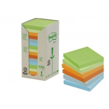 Foglietti Post-it® Notes carta riciclata 76x76mm assort pastello Torre da 16 blocchetti da 100 ff - 654-1RPT