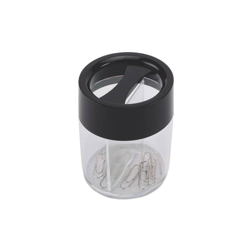 Dispenser per fermagli Q-Connect nero/trasparente rotondo 6x6x7,2 cm KF02133