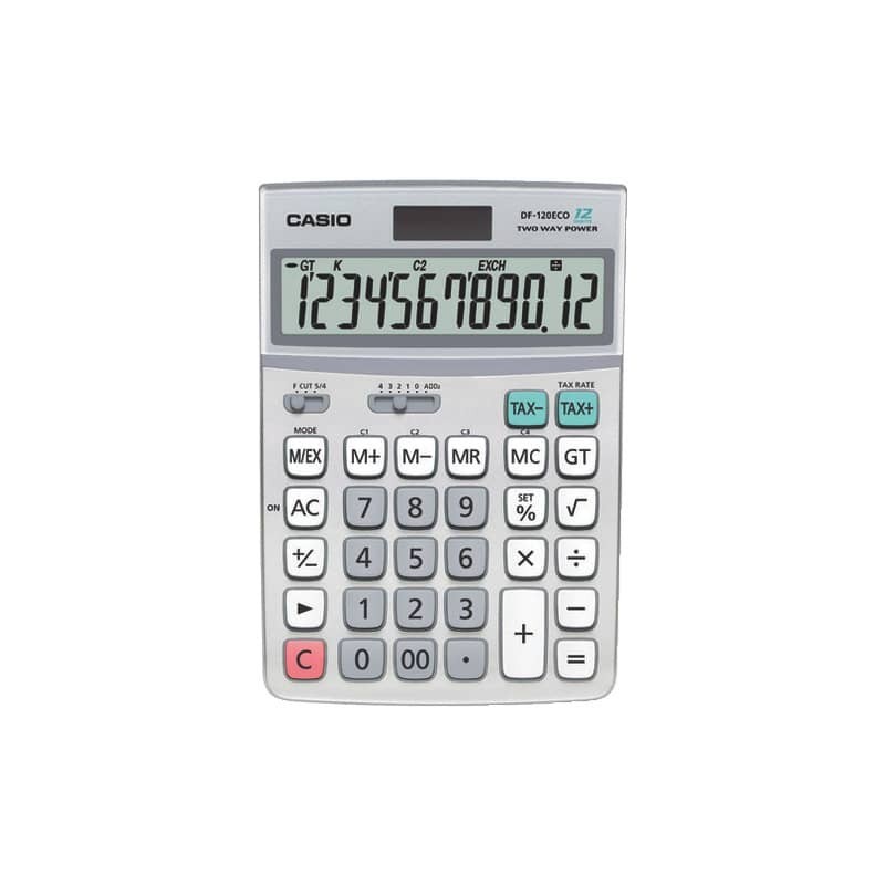 Calcolatrice da tavolo Casio solare o batteria - display 12 cifre - grigio DF-120ECO-W-EP