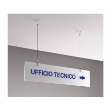 Targa sospesa in acrilico bisatinato 60x15 cm Tecnostyl con cavetti per fissaggio soffitto silver/bianco- TS6015