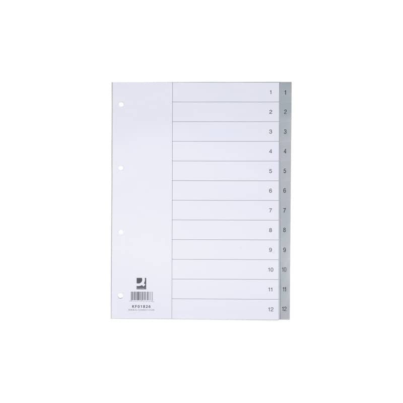 Divisore numerico Q-Connect grigio 22,5x29,7 cm ppl 1-12 KF01826