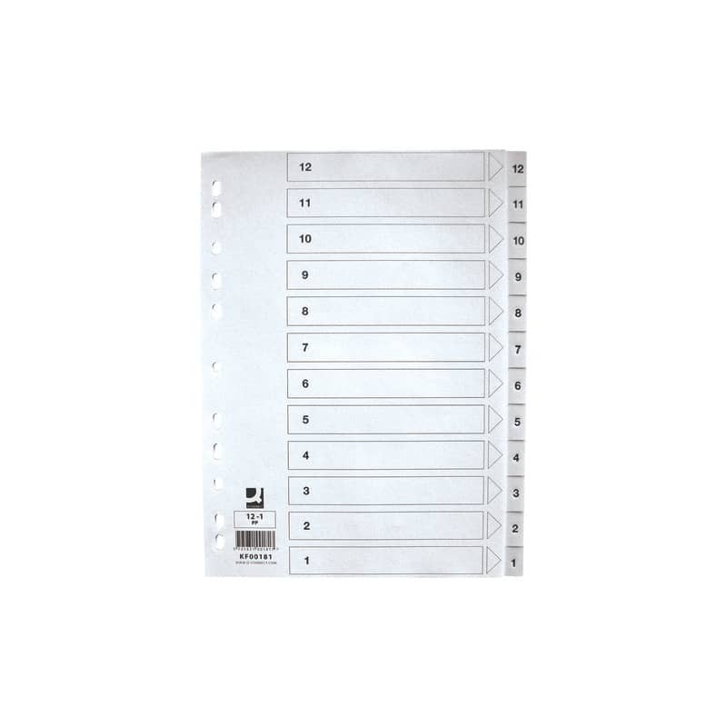 Divisore numerico Q-Connect bianco 22,5x29,7 cm ppl 1-12 KF00181