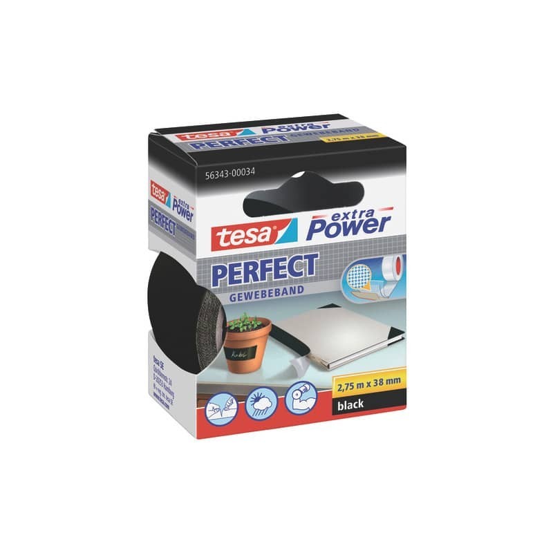 Nastro adesivo in tela tesa extra Power® Perfect 38 mm x 2,75 m nero 56343-00034-03