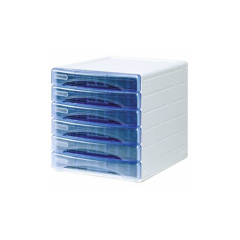 Cassettiera 6 cassetti ARDA OLIVIA polistirolo antiurto e atossico grigio/azzurro trasparente - TR13G6PBL