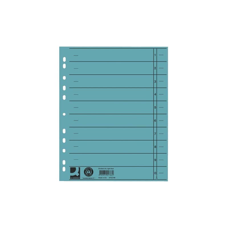 Separatore per archivio con perforazione universale Q-Connect 24x30 cm 230 g/m² blu  conf. da 100 - KF02786
