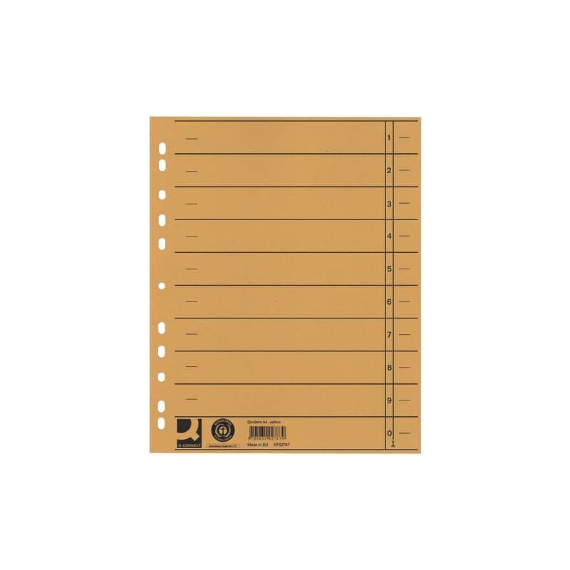 Separatore per archivio con perforazione universale Q-Connect 24x30 cm 230 g/m² giallo  conf. da 100 - KF02787