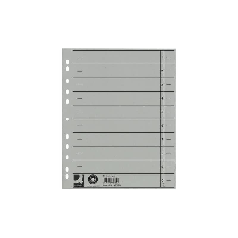 Separatore per archivio con perforazione universale Q-Connect 24x30 cm 230 g/m² grigio  conf. da 100 - KF02789