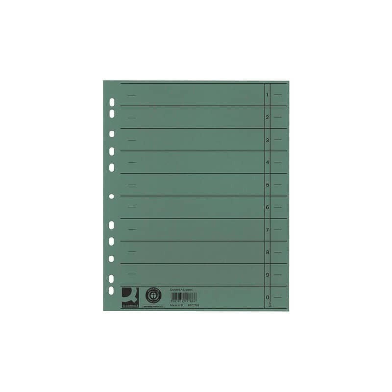 Separatore per archivio con perforazione universale Q-Connect 24x30 cm 230 g/m² verde  conf. da 100 - KF02788