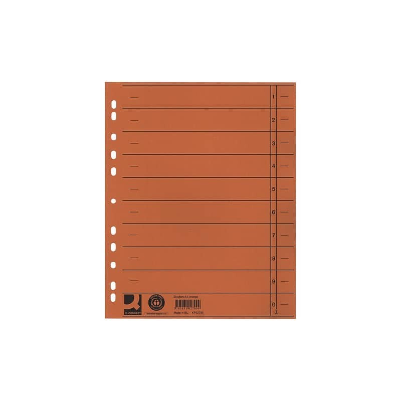 Separatore per archivio con perforazione universale Q-Connect 24x30 cm 230 g/m² arancio  conf. da 100 - KF02790