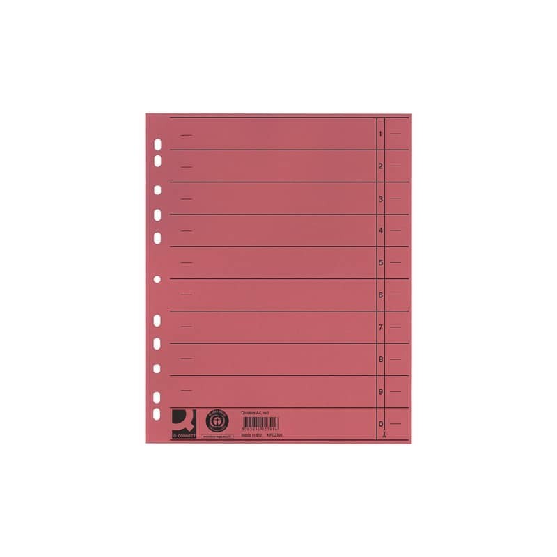 Separatore per archivio con perforazione universale Q-Connect 24x30 cm 230 g/m² rosso  conf. da 100 - KF02791