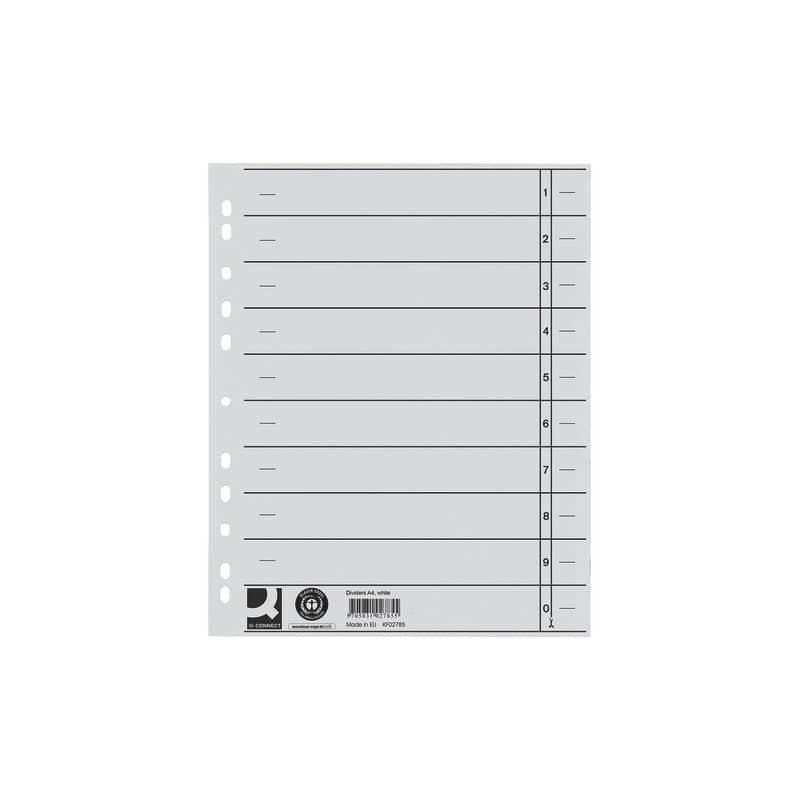 Separatore per archivio con perforazione universale Q-Connect 24x30 cm 230 g/m² bianco  conf. da 100 - KF02785
