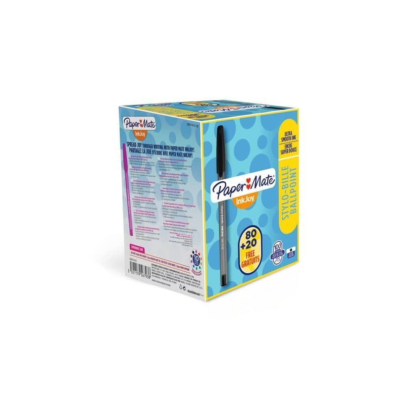 Penne a sfera stick Paper Mate Inkjoy 100 CAP ULV M 1 mm nero special pack da 100 - S0977410