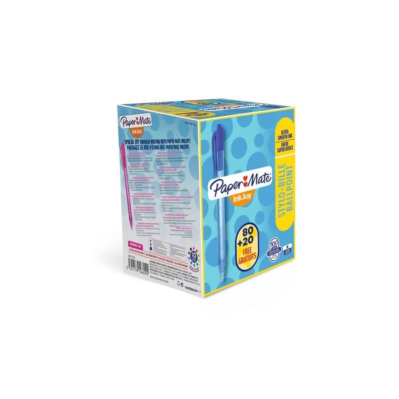 Penna a sfera a scatto Paper Mate Inkjoy 100 RT ULV M 1 mm blu Special Pack 80+20 GRATIS - S0977440