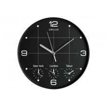 Orologio da parete al quarzo UNILUX On Time con 4 fusi orari Ø 30 cm nero 400094567