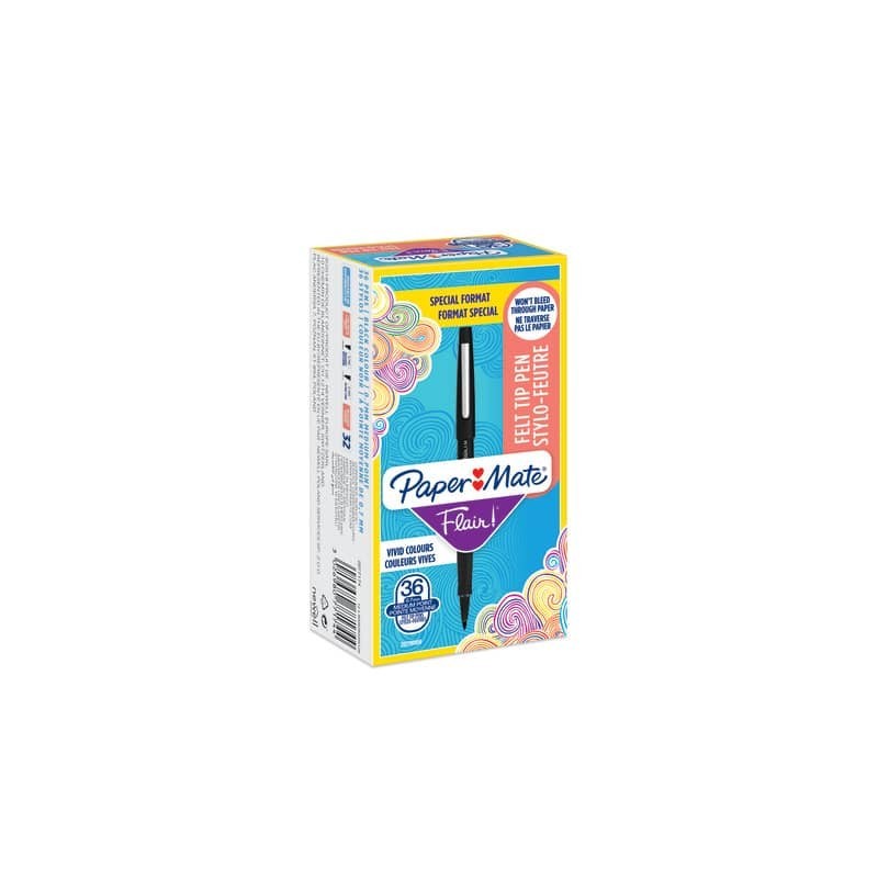Penne punta fibra Paper Mate Flair/Nylon M 1,1 mm nero special pack 36 pezzi - 2077174