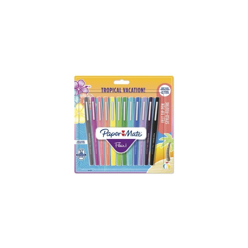 Penne punta fibra Paper Mate Flair/Nylon Tropical Vacation 1,0 mm assortiti blister da 12 - 1951029