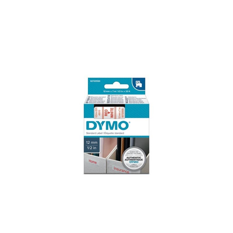 Nastro per etichettatrici Dymo D1 12 mm x 7 m rosso/bianco S0720550