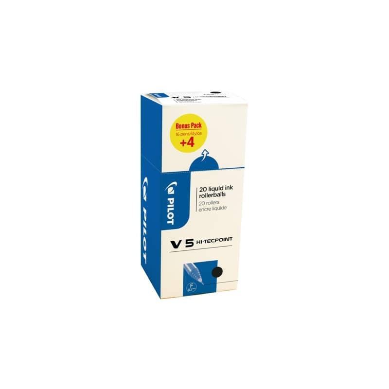 Penna roller a inchiostro liquido Pilot Hi-Tecpoint V5 0,5 mm nero Value Pack 16+4 GRATIS - 000019