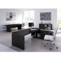 Scrivania manageriale nero venato frassino 195x170x74 cm gamba a pannello con mobile portante Flora - 901RIT/8