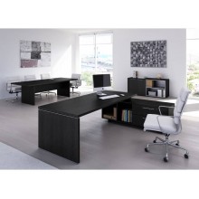 Scrivania manageriale nero venato frassino 195x170x74 cm gamba a pannello con mobile portante Flora - 901RIT/8