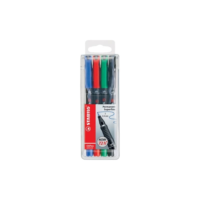 Penne Stabilo OHPen universal Superfine (S) 0,4 mm assortiti astuccio da 4 - 841/4