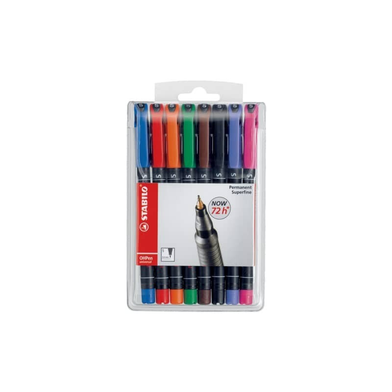 Penne Stabilo OHPen universal Superfine (S) 0,4 mm assortiti astuccio da 8 - 841/8
