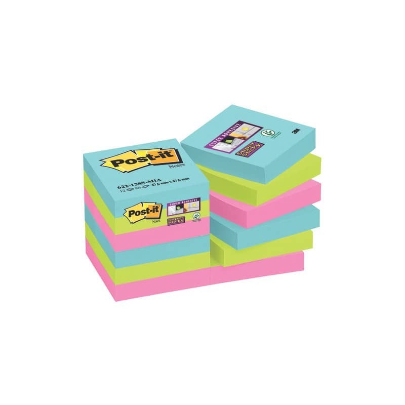 Foglietti riposizionabili Post-it® Super Sticky Cosmic 47,6x47,6 mm assortiti conf. 12 blocc. da 90 ff - 622-12SS-COS
