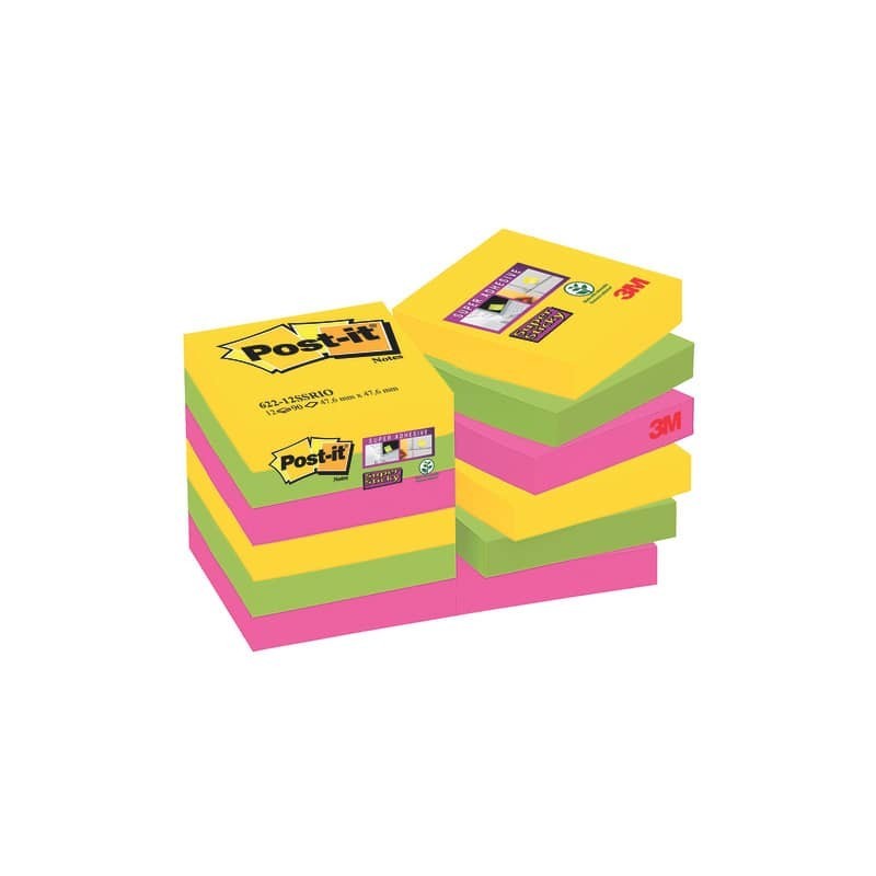 Foglietti riposizionabili Post-it® Super Sticky Carnival 47,6x47,6 mm conf. 12 blocc. da 90 ff - 622-12SS-CAR