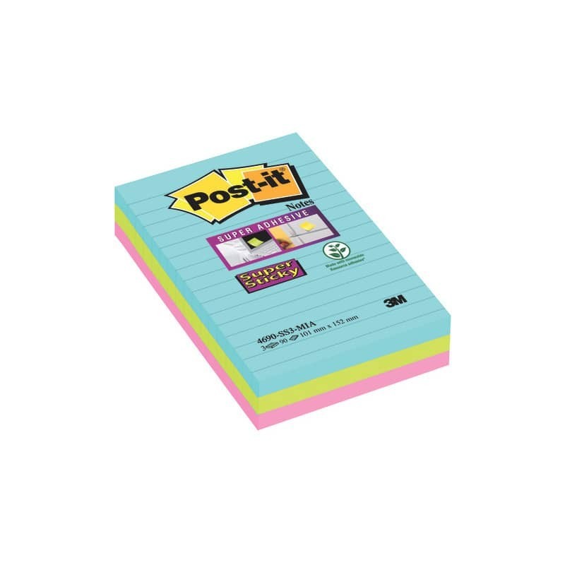 Foglietti Post-it® Super Sticky XXL Cosmic a righe assortiti conf. 3 blocchetti da 90 ff - 4690-SS3 COS