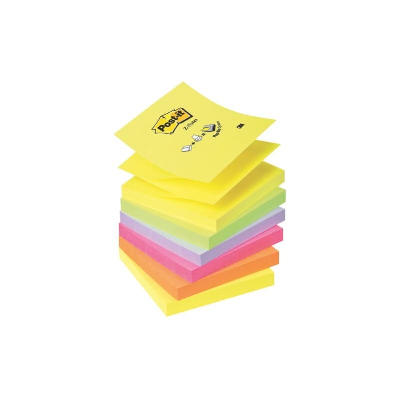 Foglietti colorati Post-it® Ricarica Z-Notes Super Sticky neon assortiti cf. 6 blocchetti da 100 ff - R330-NR