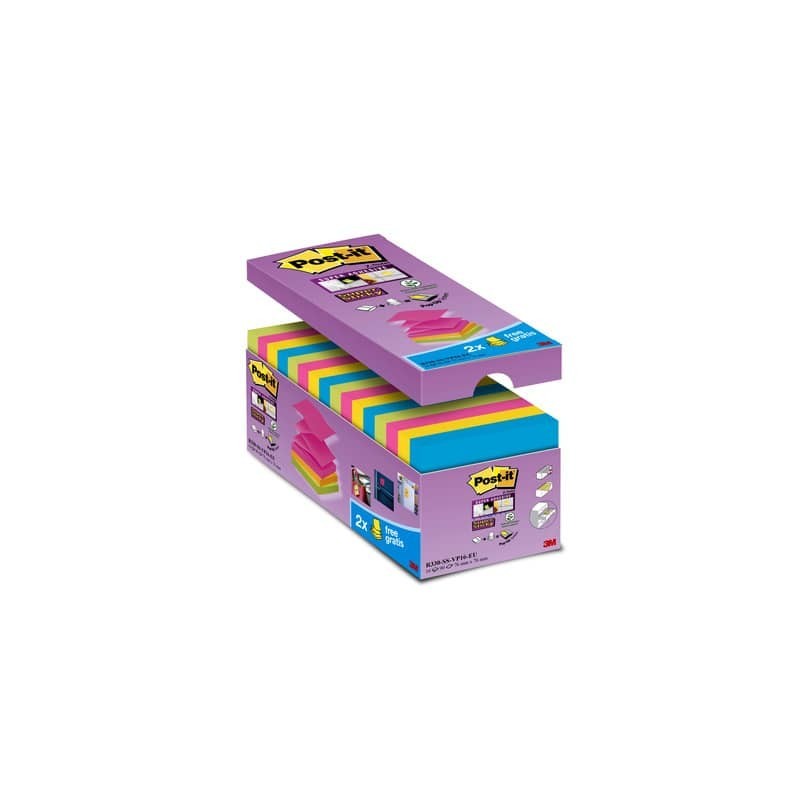 Foglietti Post-it® Super Sticky Z-notes assortiti conf. 14 blocchetti + 2 gratis da 100 ff - R330-SS-VP16-EU