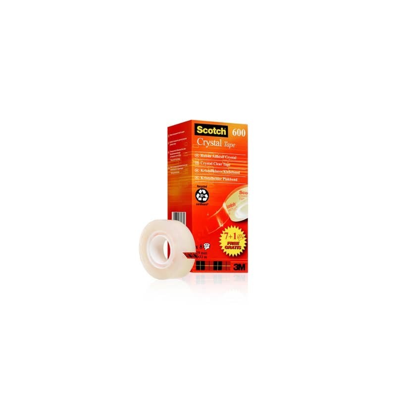 Nastro adesivo Scotch® Crystal 600 supertrasparente 19 mm x 33 mt Value Pack 7+1 GRATIS - 6-1933R8
