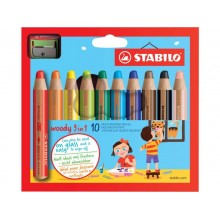 Matite colorate Stabilo Woody 3 in 1 punta larga - colori assortiti astuccio di cartone da 10 pz + temperino 880/10-2