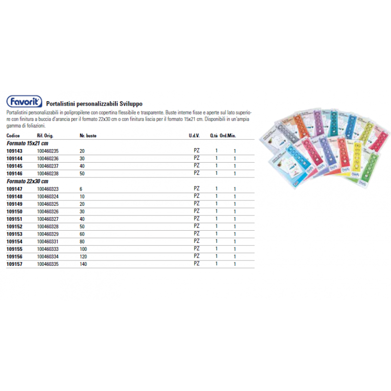 Portalistino a fogli fissi FAVORIT sviluppo personalizzabili liscia 15x21  cm 30 buste trasparente - 100460236