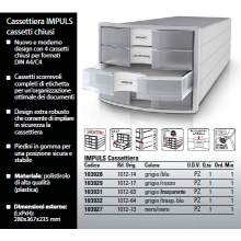 Cassettiera IMPULS HAN in polistirolo con 4 cassetti chiusi grigio/trasparente-blu  - 1012-64