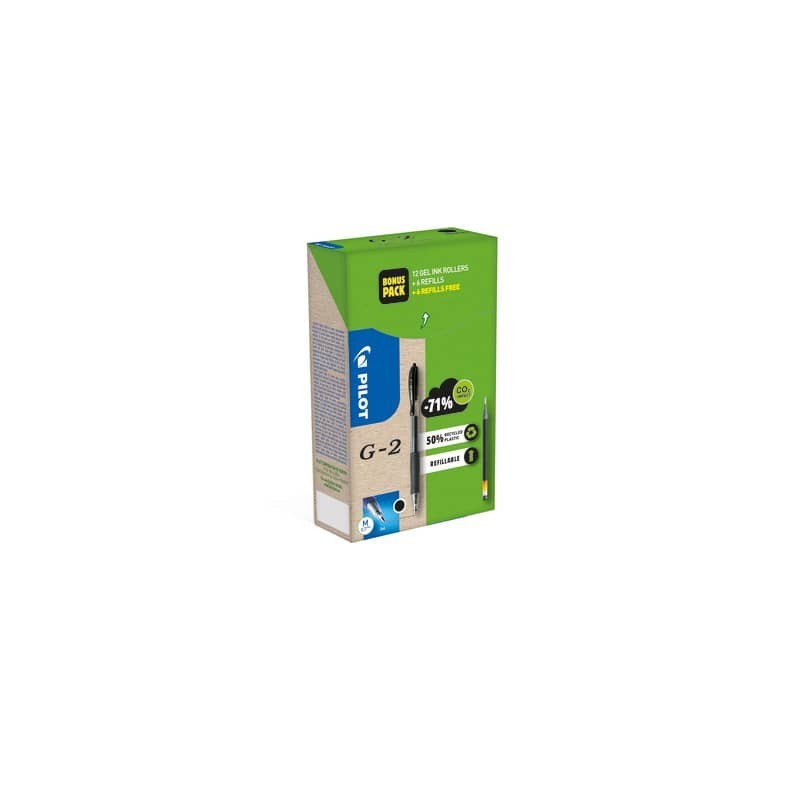 Penne gel a scatto Pilot G-2 0,7 mm nero Green Pack 12 penne +12 refill (6 omaggio) - 000023