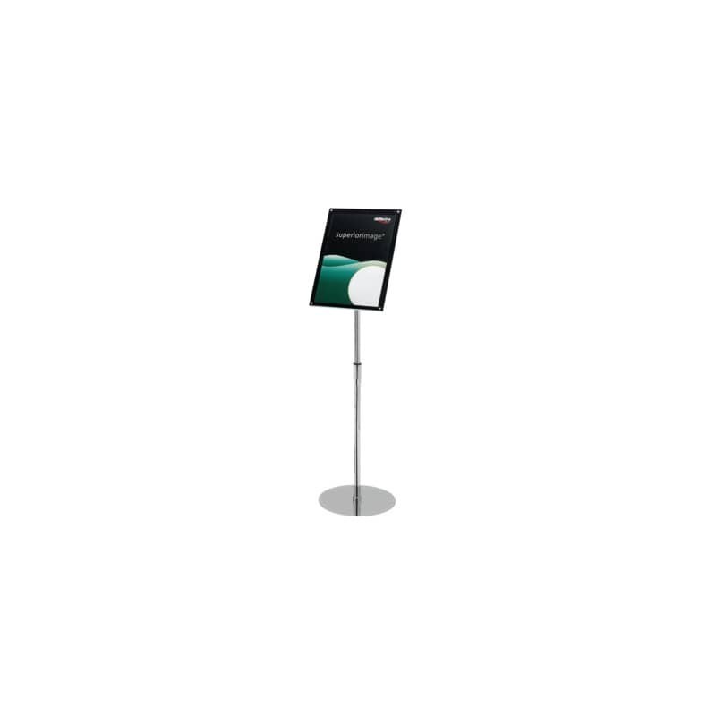 Espositore magnetico portastampati da terra deflecto® A3 in acciaio inox con asta regolabile nero/argento - 790645