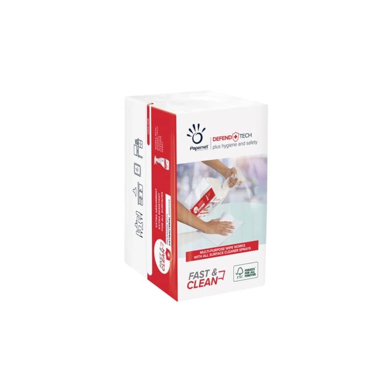 Panno in carta Papernet Fast and Clean bianco - 2 veli - 21,6x33,25 cm conf. 100 fogli - 419295 (Conf.20)